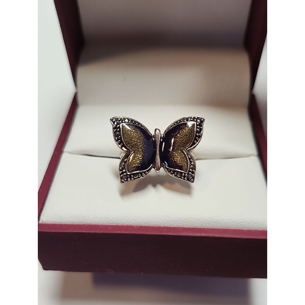Butterfly Sterling Silver Ring With Marcasite Stones 925